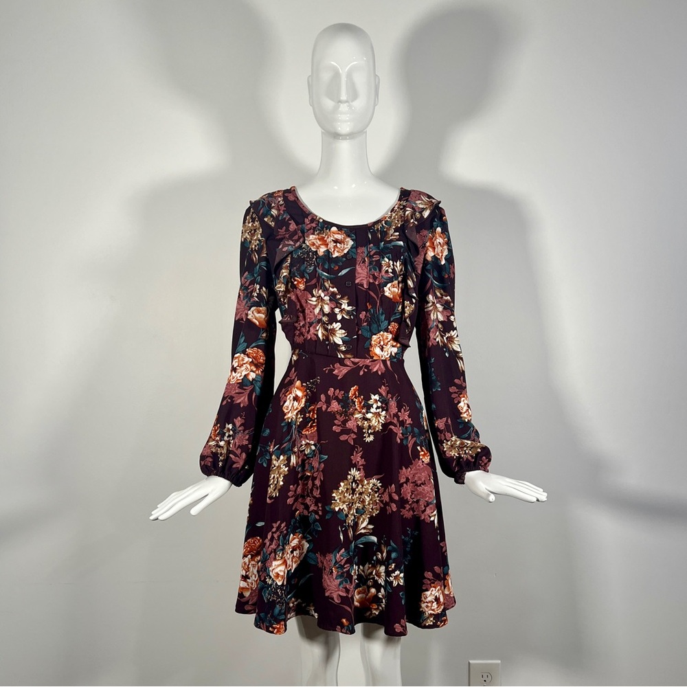 Brown Floral Boho Skater Dress